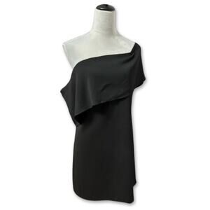 NWT Charles Henry Black One-Shoulder Midi Dress